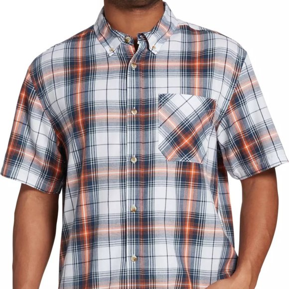 Field & Stream Men's Short Sleeve Button Up Flannel Shirt Size S/M, Orange Gray - Picture 1 of 5
